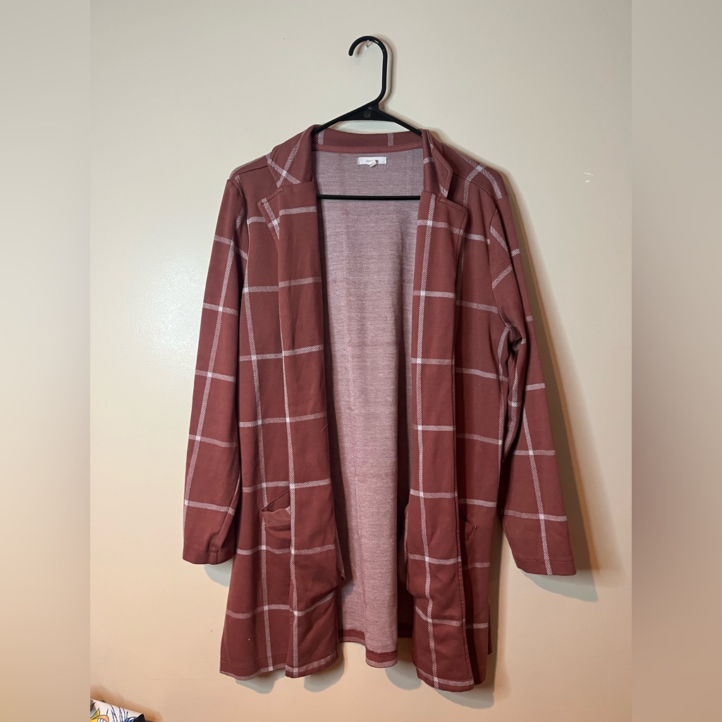Maurices Mauve & White Long Sleeve Open Front Blazer Cardigan Euc
